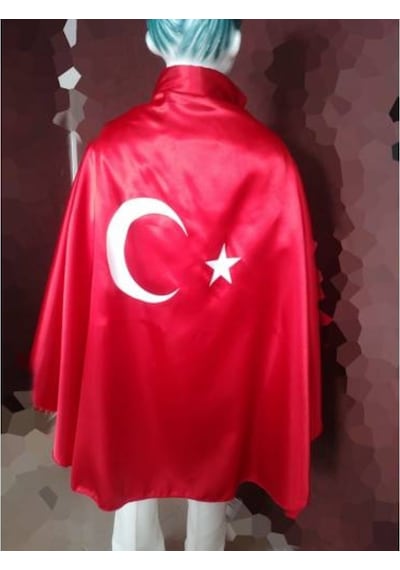 Kırmızı Ayyıldız Baskılı Bayrak Pelerin