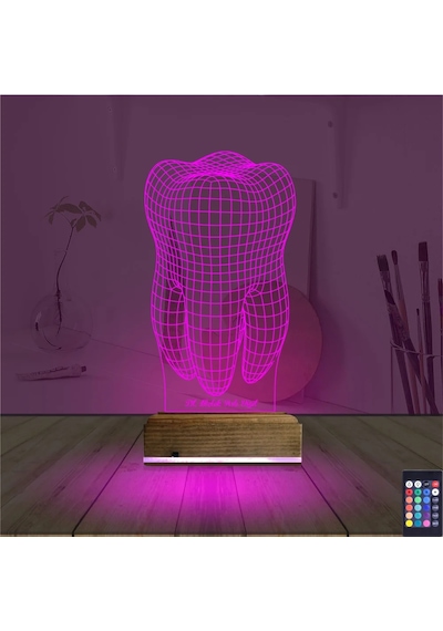 Luvivia Diş Hekimi Hediye Kişiye Özel 3d Lamba - Masa Gece Lambası V1 Şeffaf