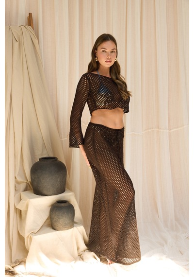 Mai Collection Forio Kahve Triko Crop Etek Takım