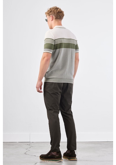Dufy Haki Çizgili Yatay Desen Erkek Triko - Slim Fit Haki
