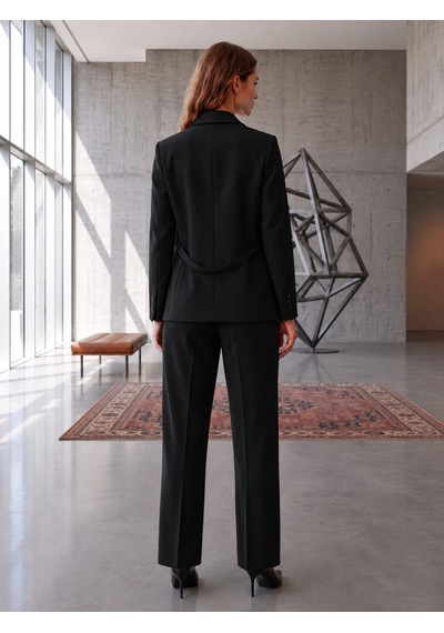 Prenses Blazer Ceket Geniş Paça Pantolon Takım Elbise Siyah