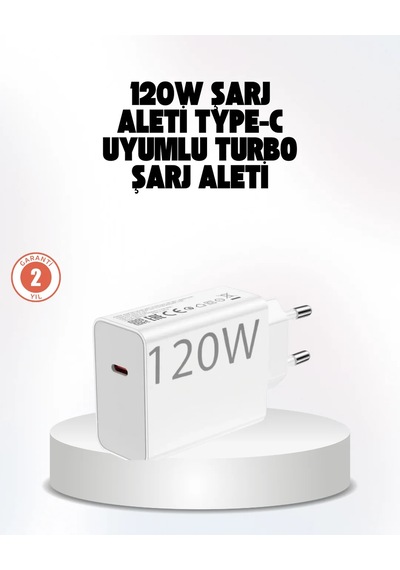 120w Güçlü Hızlı Şarj Adaptörü Ve Type-c Kablo Seti Güvenli Şarj Teknolojisi Beyaz