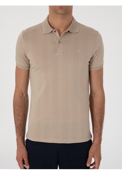 Vizon Slim Fit Desenli Polo Yaka T-shirt Kahverengi