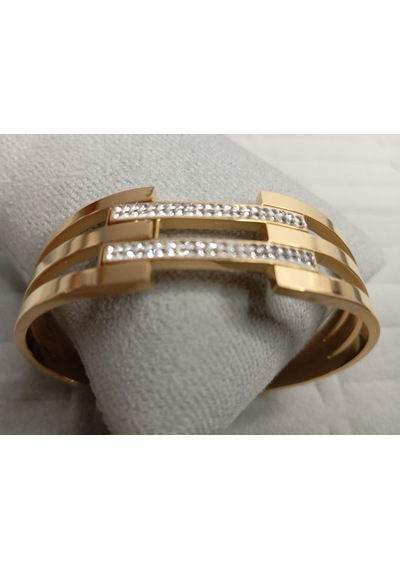 Üç Sıra Zirkon Taşlı Kelepçe Bileklik Gold