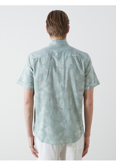 Lcwaıkıkı Classic Turkuaz Regular Fit Kısa Kollu Desenli Poplin Erkek Gömlek