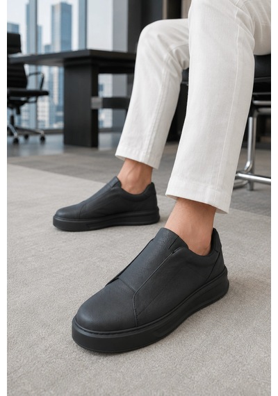 Mevese İnfua Bağcıksız Cilt Erkek Günlük Casual Sneaker Ayakkabı Siyah
