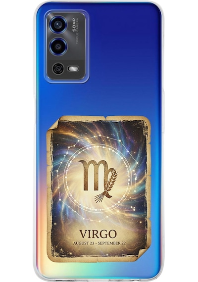 Oppo A55 İle Uyumlu Burç Kartları Başak Tasarımlı Şeffaf Silikon Kılıf Şeffaf