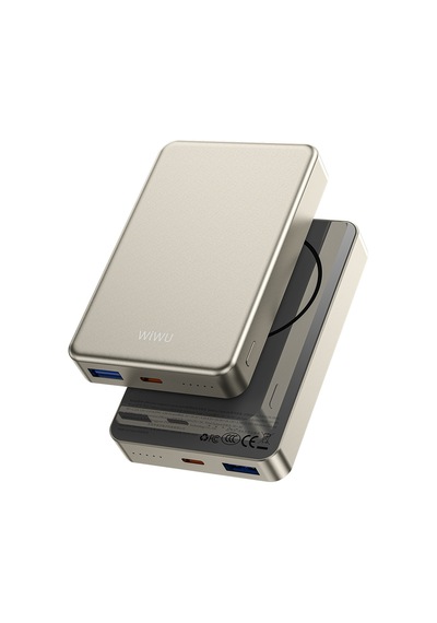 Wiwu P15-1 Led Işık Göstergeli Ultra İnce Pd 20w Kablosuz Powerbank 10000mah 15w Titanyum-gold