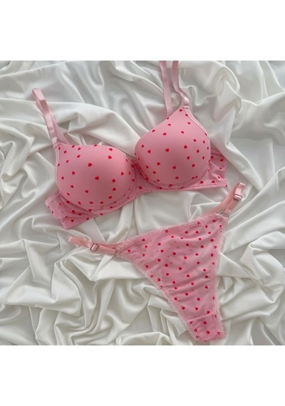 Love Secret Minik Kalp Desenli Tül Dolgulu Destekli Sütyen Tanga Takım Pembe