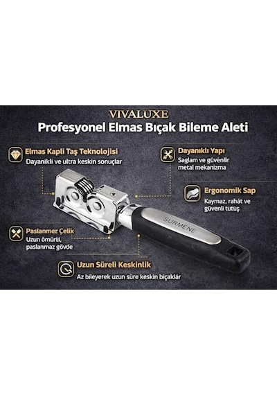 Kalite Bıçak Bileme Makinası, Elmas Teknolojili Profesyonel Bıçak Bileyici, Şeflerin Ve Ustaların Tercihi, Ev Ve Restoranlar İçin Dayanıklı Güçlü Tasarım Uzun Ömürlü Keskinlik Sağlar -