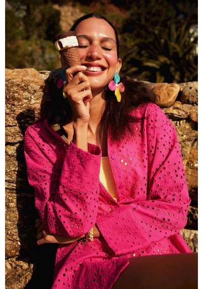Defacto Regular Fit Pamuklu Brode Plaj Gömleği C0506AX24SM Pembe