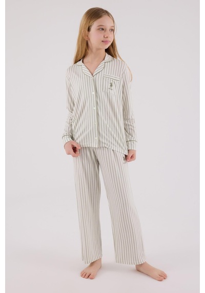 U.s. Polo Assn Kız Çocuk Gömlek Pijama Çay Yeşili-2070 Yesil
