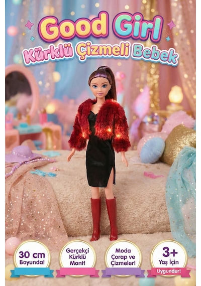 Oyuncak Bebek - Beyaz Kürklü Montlu Ve Çizmeli Moda Bebeği 30 Cm - Tarz Giyim Serisi Bordo