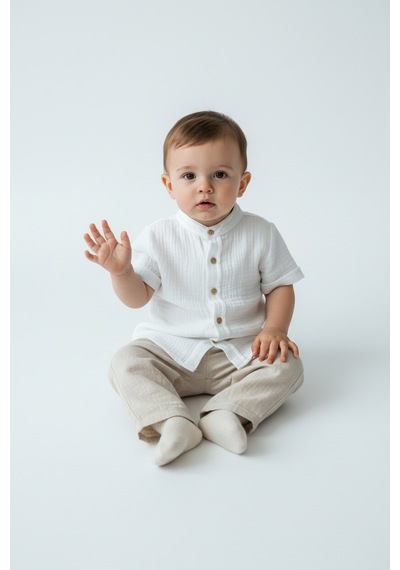 Tiffany Baby & Kids Müslin White Tasarımlı Hakim Yaka Gömlek Beyaz