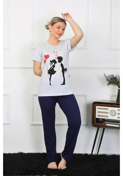 Lenaca Kadın Kısa Kol Penye Pijama Takımı Buz Mavisi