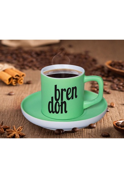 Bk Gift Kişiye Özel İsimli Mat Yeşil Renk Türk Kahvesi Fincanı-1 Renkli Türk Kahvesi Fincanı, Arkadaşa Hediye, Anneye Hediye, Kahve Fincanı