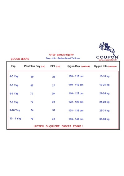 Coupon Çocuk Kot Pantolon / %100 Pamuk Siyah