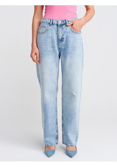 Dilvin 71782 Kar Yıkama Denim Mom Pantolon-mavi Mavi
