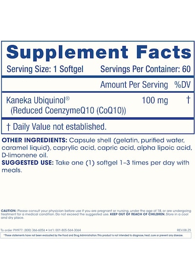 Prohealth Longevity Ubiquinol Kaneka Coq-10 Antioxidants 100 Mg 60 Softgels