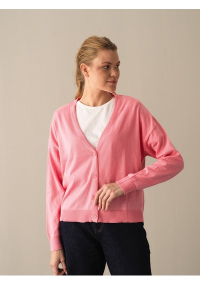 Xint Pembe Slim Fit Açık V Yaka Pamuk Hırka 850832