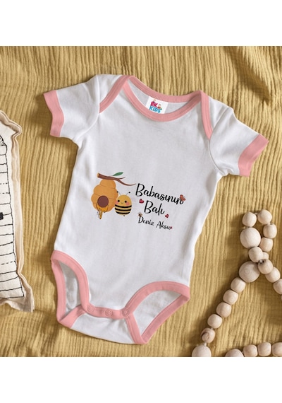 Bk Gift Bk Kids Kişiye Özel Pembe Bebek Body Zıbın - Model 13 9-12 Ay