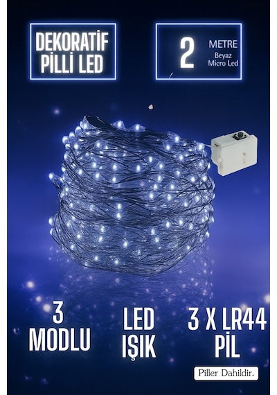 Yılbaşı Ağacı Işığı Yeni Yıl Peri Led Işık Dekoratif Aydınlatma 2 Metre 3 Modlu Piller Dahildir. Beyaz