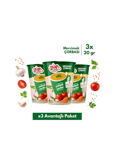Snap Eats Hazır Çorba Bardakta Mercimek Çorbası 20 Gr 3'lü Avantaj Paketi