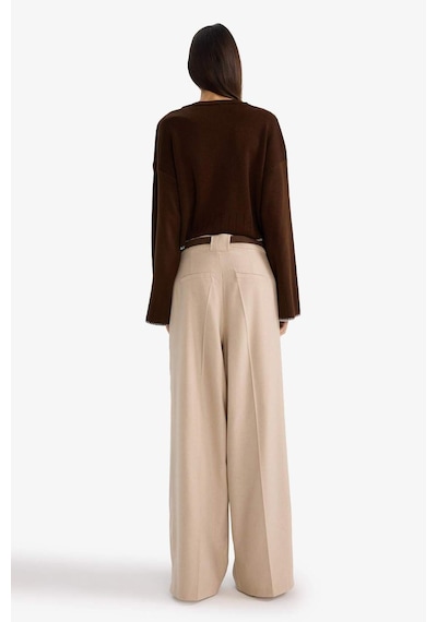 Defacto Wide Leg Çift Cepli Yüksek Bel Düz Paça Pantolon G6074ax25aubg287 Bej-bg287