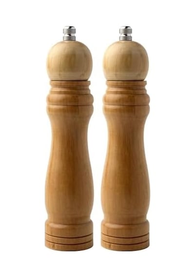 Bambu Gövdeli Komple Ahşap Tuz Karabiber Değirmeni Baharat Öğütücüsü Orta Boy 21 Cm 2 Adet 000 Açık Krem