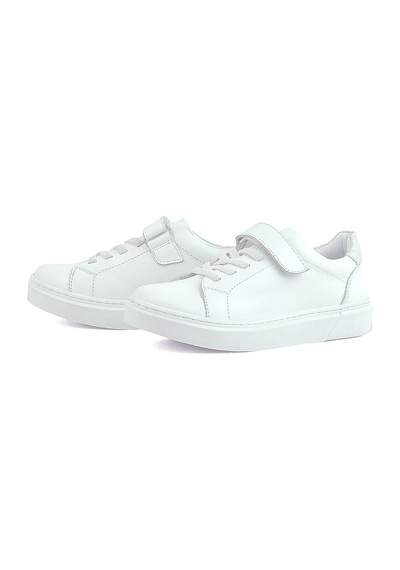 Rakerplus Hakiki Deri Beyaz Cırtlı Bağcıklı Kız Çocuk Sneakers Beyaz