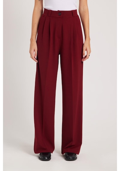 Tudors Kadın Regular Fit Klasik Kesim Yüksel Bel Geniş Paça Bordo Pantolon-39582 Bordo