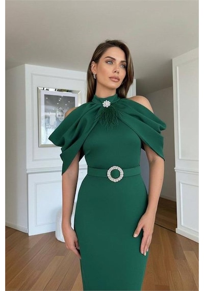 Neşeli Butik Kadın Omuz Detaylı Toka Kemerli Midi Boy Elbise Nbnc110095 Zümrüt Yeşil Neşeli Butik Kadın Omuz Detaylı Toka Kemerli Midi Boy Elbise Nbnc110095 Zümrüt Yeşil