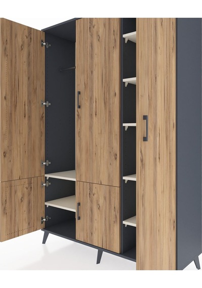 Hyperion Dolap 7 Raflı 5 Kapaklı Tek Askılı 132x44x195 Antras... Antrasit