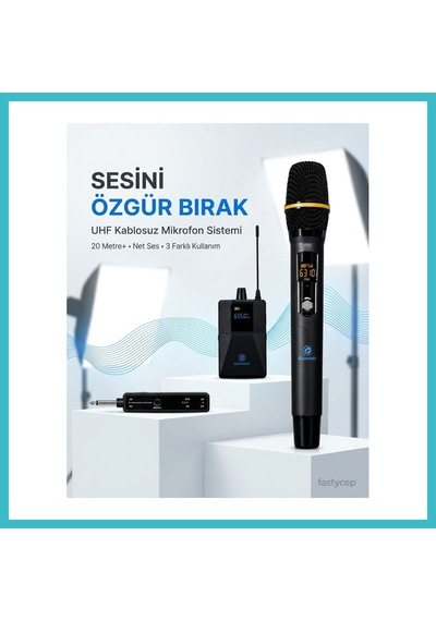 Bezos Uhf Kablosuz Mikrofon Seti El Yaka Ve Boyun Mikrofonlu 6.5mm Alıcılı 3.5mm Çeviricili Profesyonel Dfnbez