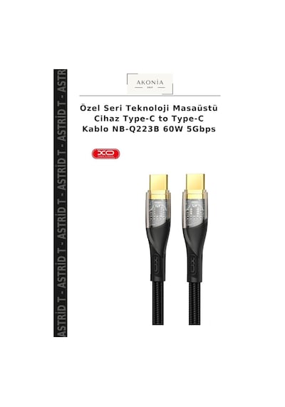 Özel Seri Teknoloji Masaüstü Cihaz Type-c To Type-c Kablo Nb-q223b 60w 5gbps
