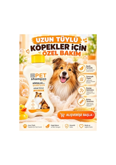 Uzun Tüylü Köpek Şampuanı 400 Ml Hassas Ciltler İçin Kolay Tarama, Yumuşak Ve Parlak Tüy Bakımı