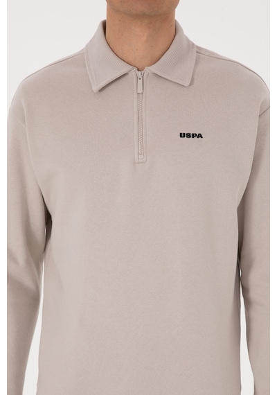 U.S. Polo Assn. Erkek Regular Fit Yarım Fermuarlı Şardonlu Taş Basic Sweatshirt 50313783-VR049