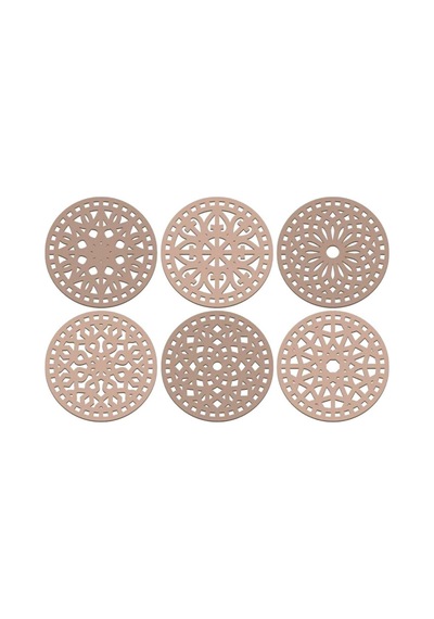 Ahşap Bardak Altlığı 6'lı Set 6 Farklı Desenli Bardak Altlığı Bej