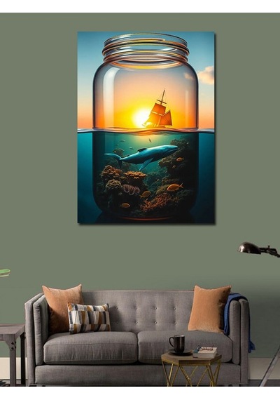 Kanvas Tablo Camda Yelkenli Gemi 50cmx70cm