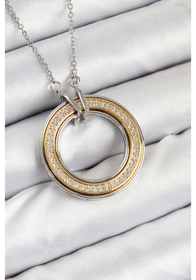 316l Çelik Zirkon Taşlı Dönen Daire Model Gold Ve Gümüş Renk Kadın Kolye Karışık Renk