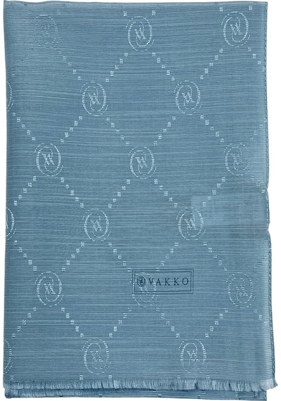 Vakko Pamuk İpek Şal - Monogram - Gök Mavi