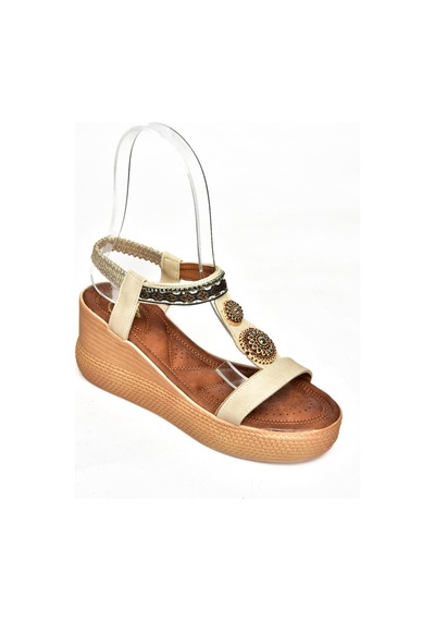 Fox Shoess258136009 Bej Dolgu Tabanlı Kadın Sandalet Bej