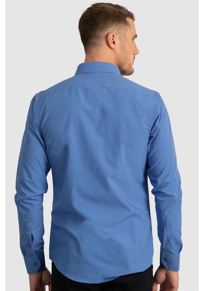 Tudors Slim Fit Uzun Kollu Pamuklu Kolay Ütü Erkek Mavi Gömlek-23407 Mavi