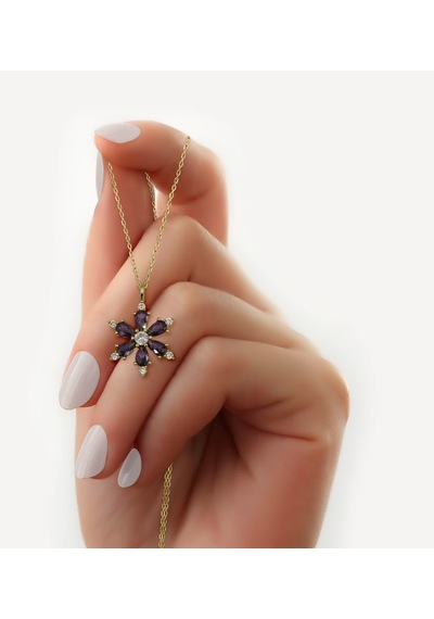 BK Gift Zirkon Taşlı Lotus Çiçeği Kadın Kolye Siyah
