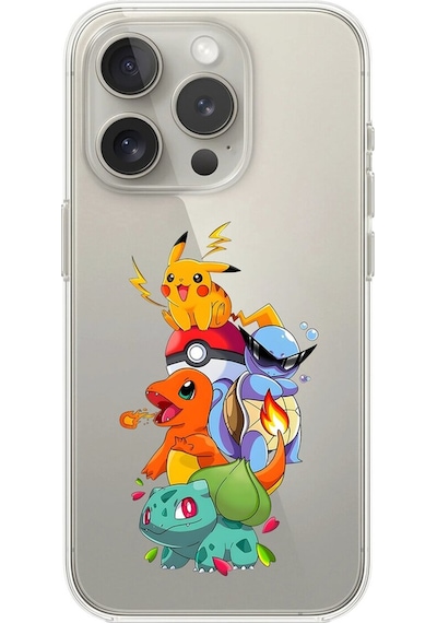 Apple Uyumlu iPhone 15 Pro Şeffaf Kılıf Pokemon 1 Tasarımlı