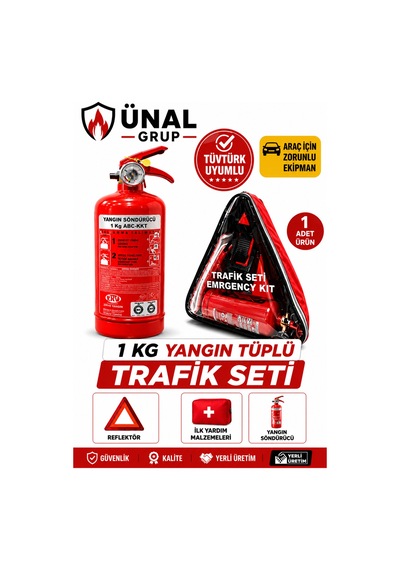 Tüvtürk Uyumlu 1 Kg Yangın Söndürücü Trafik Seti Reflektör, Ve İlk Yardım Çantalı Araç