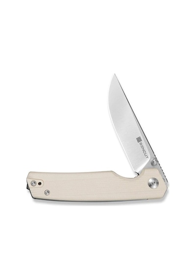 Sencut Stria Milled Ivory G10 Handle Satin Finished D2 Blade Blade Çakı Beyaz