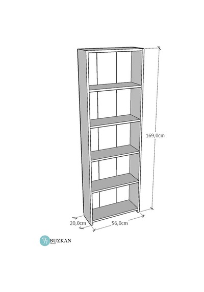MDF 169 cm Genişlik Beyaz 5 Raflı Kitaplık