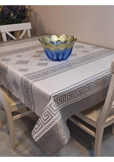 Başak Ev Tekstili 3877 Elyaflı Pvc Muşamba - Desenli Silinebilir Masa Örtüsü Gri-140 X 140 Çok Renkli