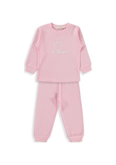 Minidamla Baby Minidamla Gülen Yüz Baskılı 1-7 Yaş Pijama Takımı - Pembe